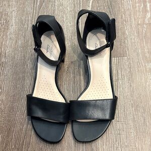 Clarks Black Leather Ankle-Strap Sandals